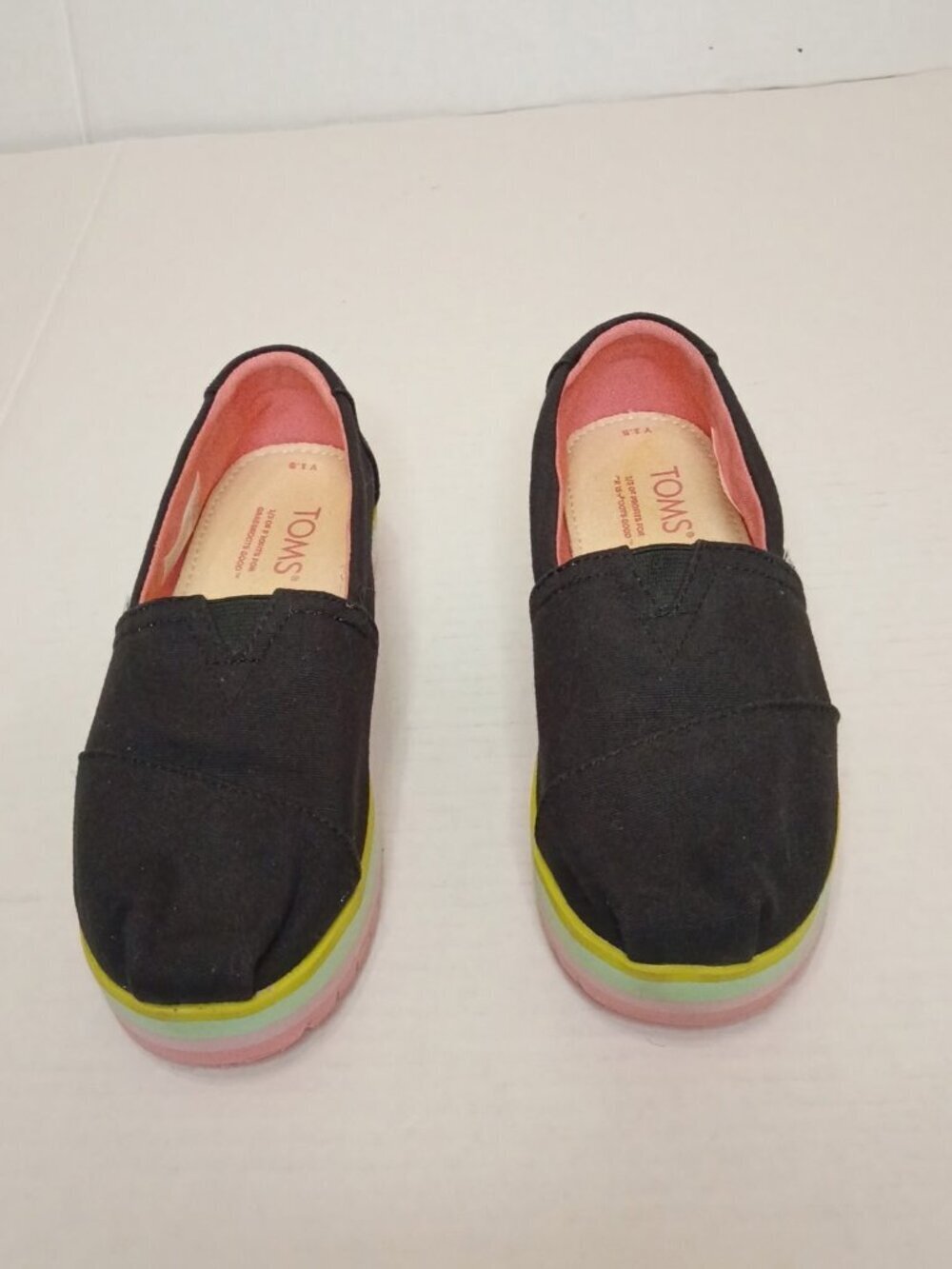 TOMS Girls Youth Alpargata Slip On Shoes Black Pink Size 1.5